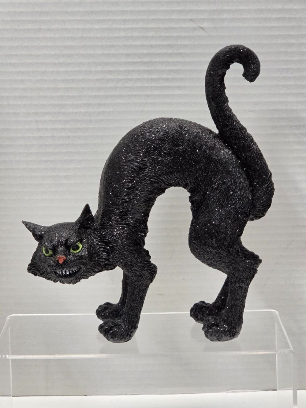 Halloween Black Cat Figurine Arched Back Glitter Resin Decor 8.5" - Picture 8 of 8